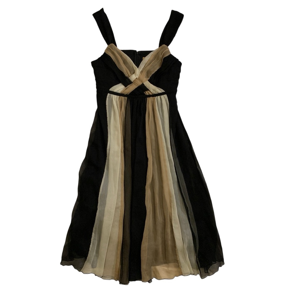 Midnight Velvet Back and Tan Colored Women’s 10 Vintage V-Neck Dress